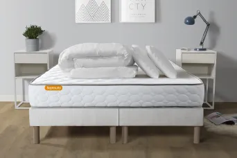 Pack lit complet - Matelas 180x200 cm + 2 Sommiers tapissier (monobloc) + 2 oreillers + Couette - Memo