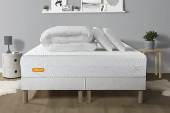 Pack lit complet - Matelas 180x200 cm + 2 Sommiers tapissier (monobloc) + 2 oreillers + Couette - Memo Bio