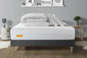 Pack lit complet - Matelas 180x200 cm + Sommier tapissier à lattes (en kit) + 2 oreillers + Couette - Memo Bio