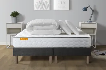 Pack lit complet - Matelas 160x200 cm + 2 Sommiers tapissier (monobloc) + 2 oreillers + Couette - Memo